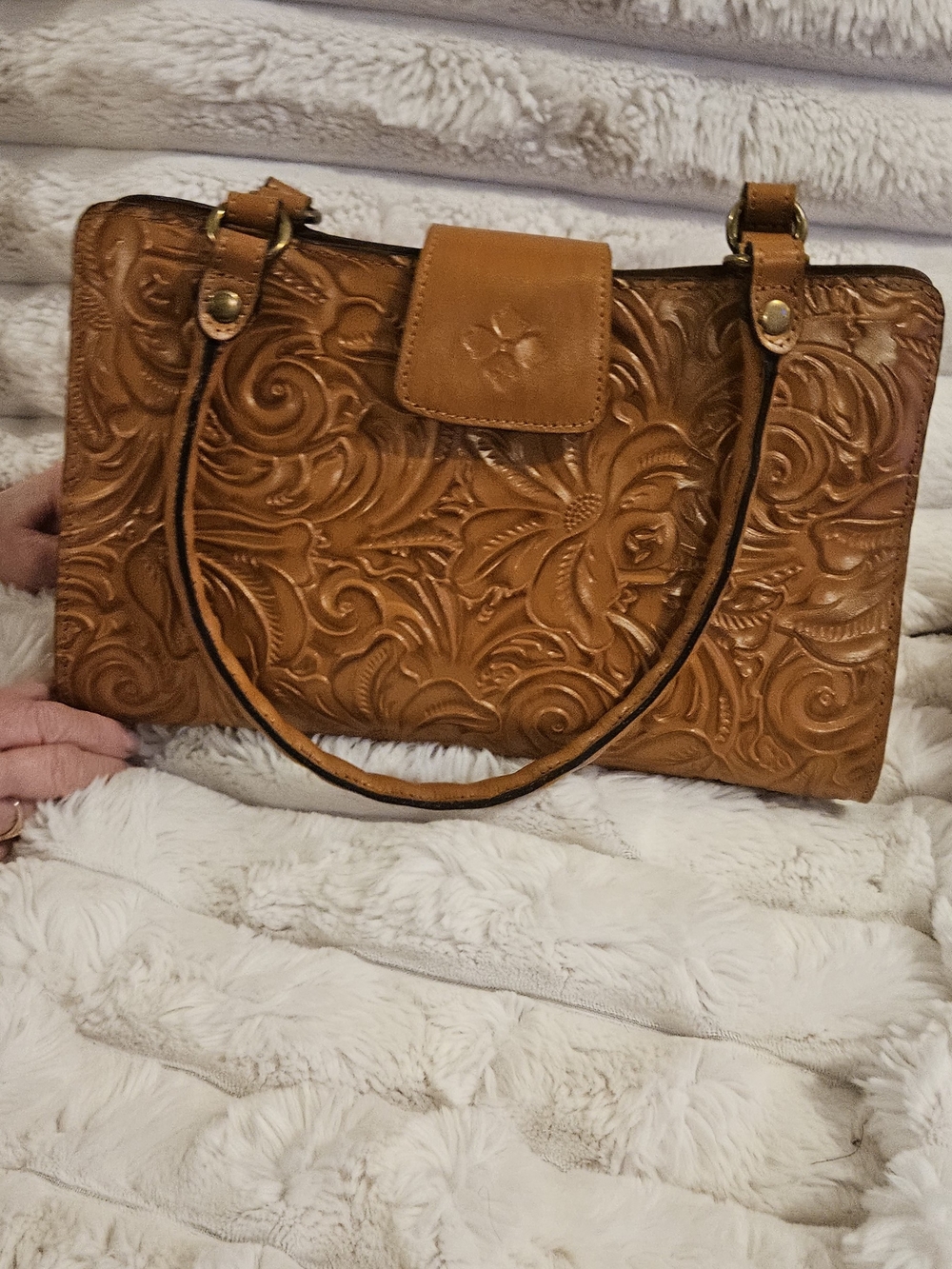 Patricia Nash Tooled Floral Leather Shoulder Bag - Brown - Picture 11 of 13